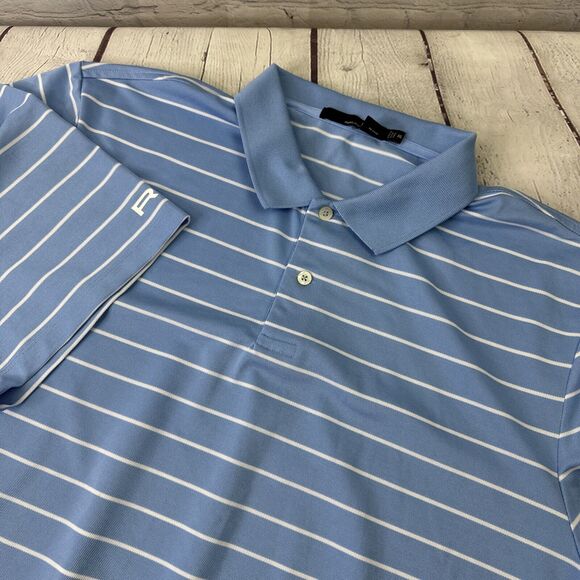 RLX Polo Ralph Lauren Lt Blue White Striped‎ Short Sleeve Wicking Shirt XXLarge - Picture 1 of 11